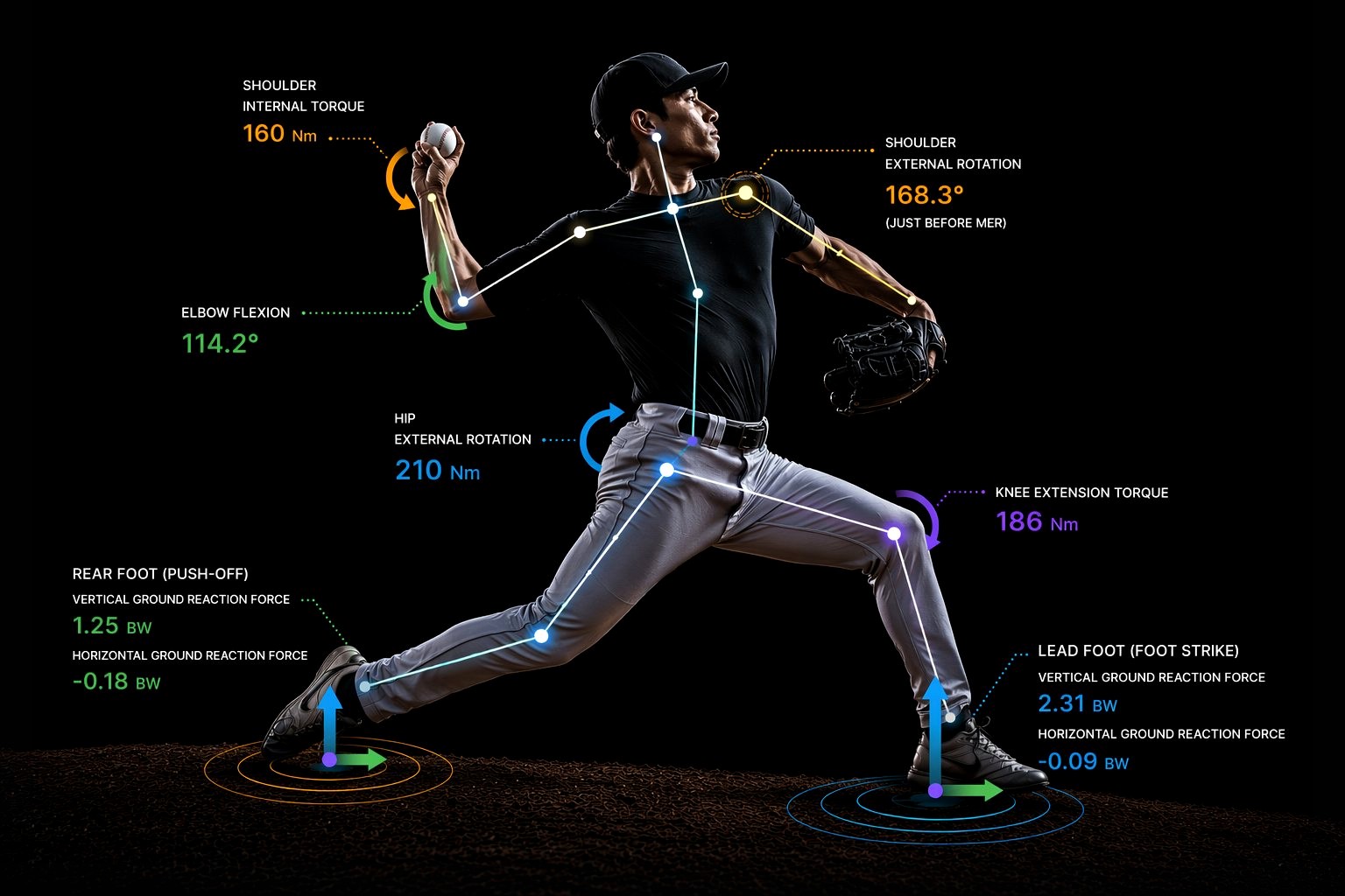 BBL 3D 마커리스 모션캡쳐 분석 — 투수 동작 바이오메카닉스 · 관절 토크 · GRF 측정